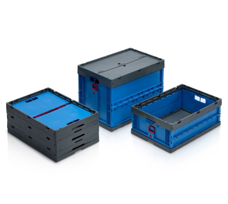Plastic vouwkrat 600x400x320 mm open handvatten en deksel - Afbeelding 2