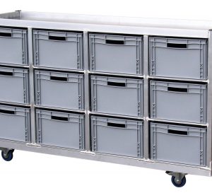Krattenkar zwart gecoat voor 12 Eurobakken met werkblad