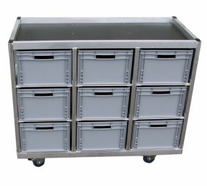Krattenkar Aluminium voor 9 Eurobakken met werkblad